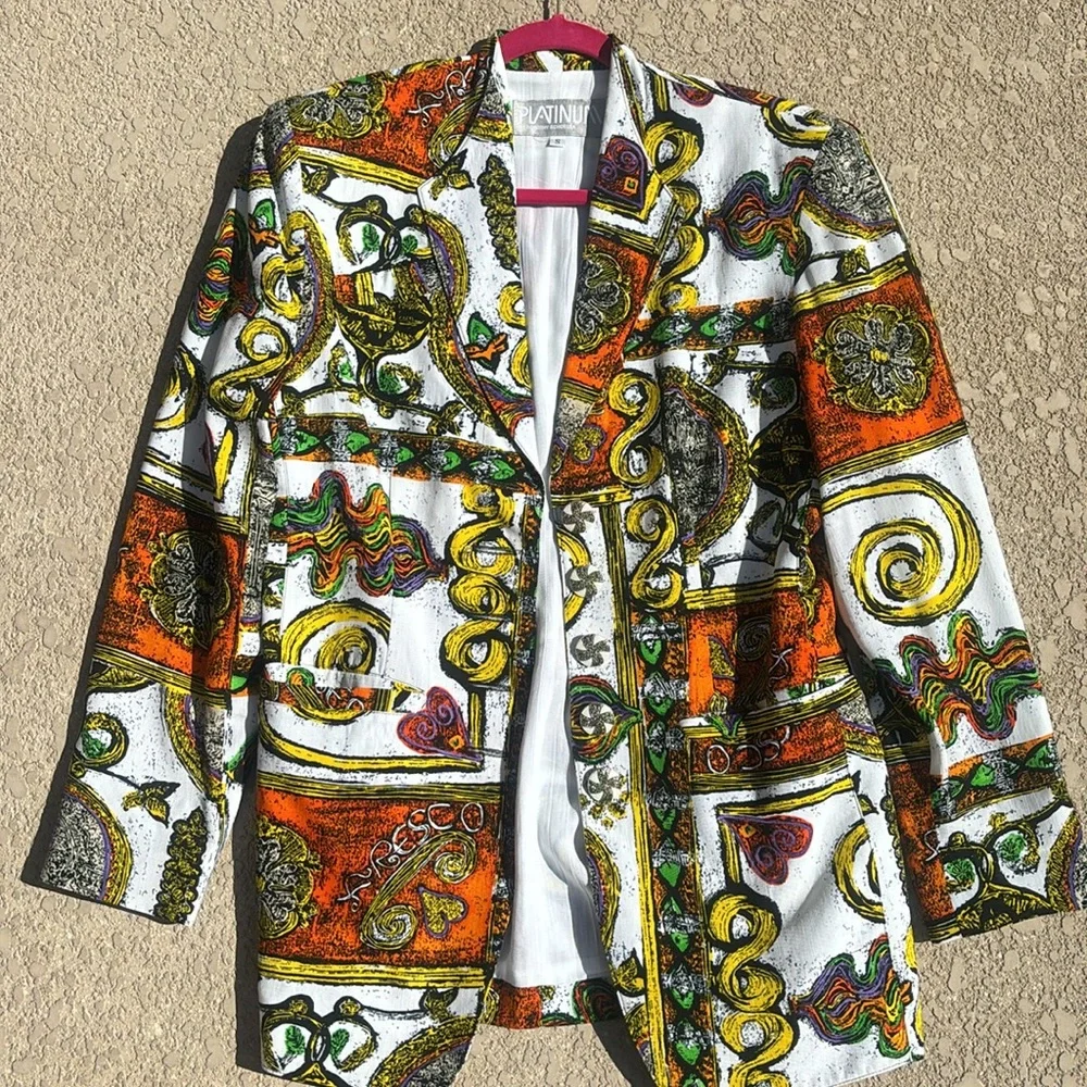 Vintage Platinum by Dorothy Schoelen Colorful Blazer Oversized Artsy Size Small - Picture 13 of 13